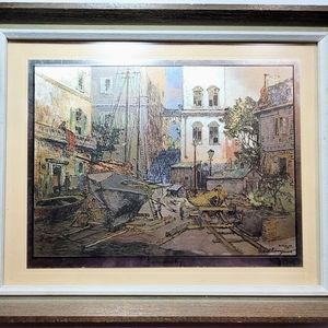 Vintage Gold Foil Lionel Barrymore Print "Seaworthy" Framed & Signed
